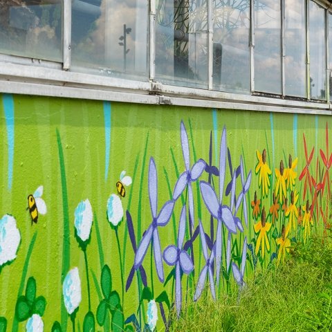 Murals outside the greenhouse on campus