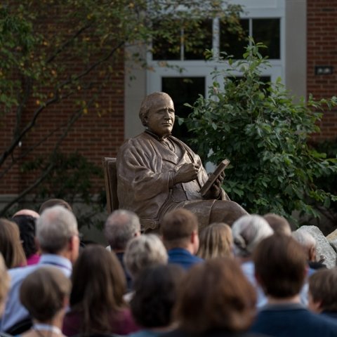 Medium shot of Harlan statue