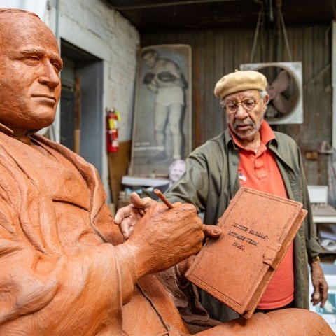 Ed Hamilton with John Marshall Harlan statue in his studio