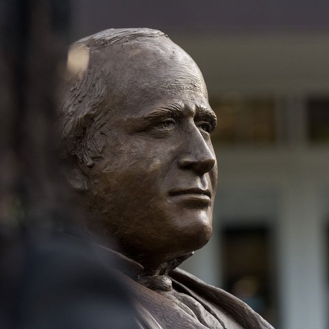 Close up of the John Marshall Harlan statue
