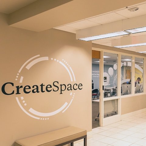 Photo of CreateSpace wall leading into the create space in the library