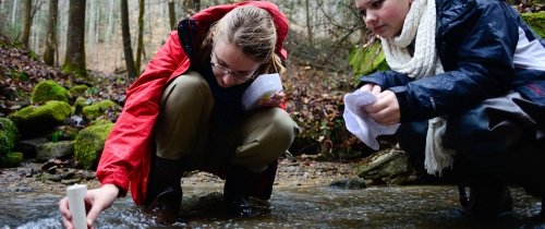 Students conducting water quality tests