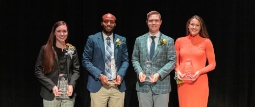 Emily Bachert ’12, Chrys Jones ’11, Chris Morris ’11 and Maggie Prewitt de Saint Etienne ’12 were recognized during Centre’s 2022 homecoming festivities, Oct. 15.