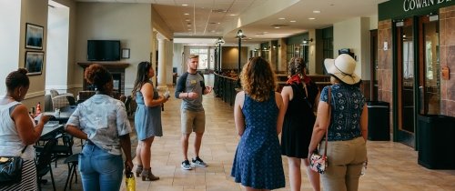 Admission ambassador leading a campus tour