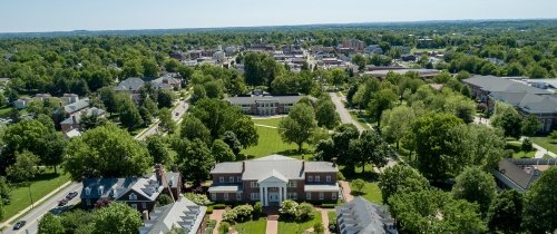 Aerial view of campus and downtown Danville area