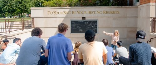 Students learning in an outdoor classroom