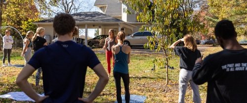 Students and staff participated in a yoga session during Building Bridges and Community Day 2022.