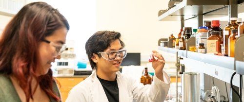 Hoang Le '23 and Dr. Vanessa Song '23 work in the lab.