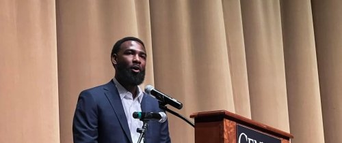 Dexter Horne '16 spoke at the annual MLK Day convocation on January 16, 2023.