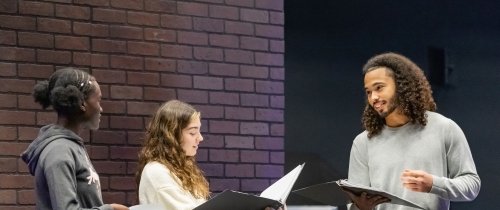 Students practice "Soft Launch" in Weisiger Theatre.