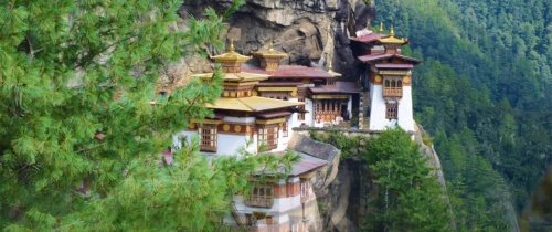 mountains of Bhutan with temple