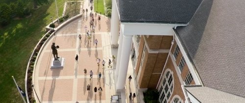 Aerial shot of Crounse library first day of class