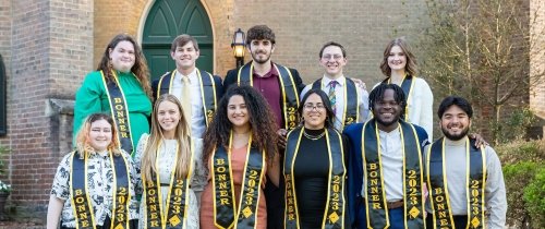 2023 Bonner graduating cohort group photo with eleven students