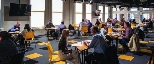 Students participating in speed networking event