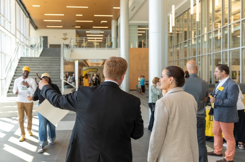Centre Homecoming 2024 -- President Milton Moreland shows Champions Hall to Lt. Gov. Jacqueline Coleman '04