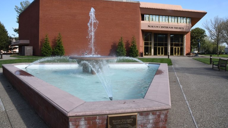 Gillespie fountain and plaza in front of the Norton Center