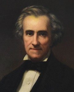 Oil painting of man with grey hair wearing black suit and bow tie