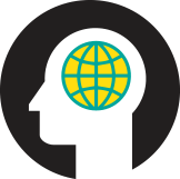 silhouette of person with yellow and teal globe where brain is