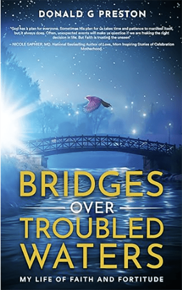 A book cover shows the title, "Bridges Over Trouble Waters."