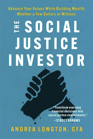 A book cover shows the title, "The Social Justice Investor."