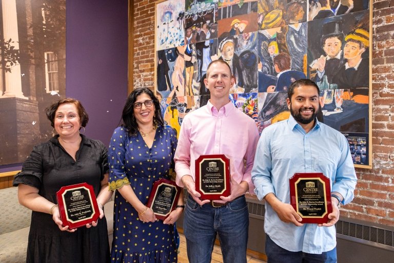 Faculty research mentors smile for a photo. They are Amy Frederick, Shana Sippy, Jeffrey Heath and Prayat Poudel.