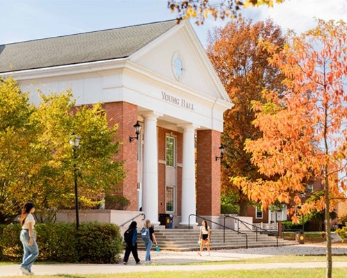 students walking across campus