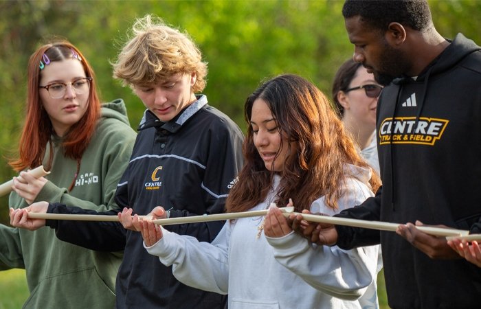 students participating in ropes challenge course