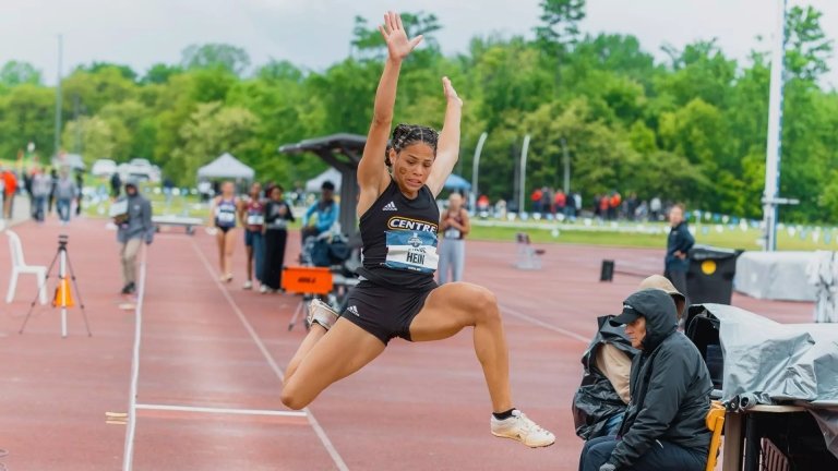 Chloe Hein competing in the long jump.