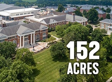 152 Acres titled aerial photo of campus