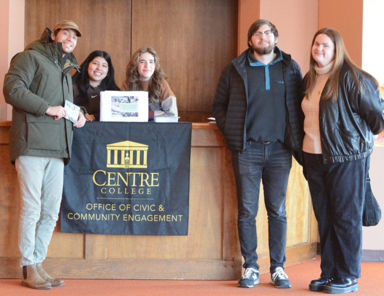 Cate Boyette with Centre's Office of Civic Community and Engagement student ambassadors and staff.