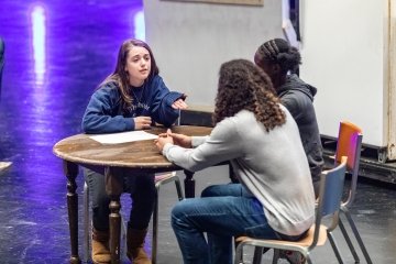 Students practice "Soft Launch" in Weisiger Theatre.