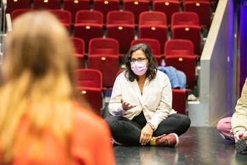 Playwright Dipti Bramhandkar speaks with students during CentreTerm 2023.
