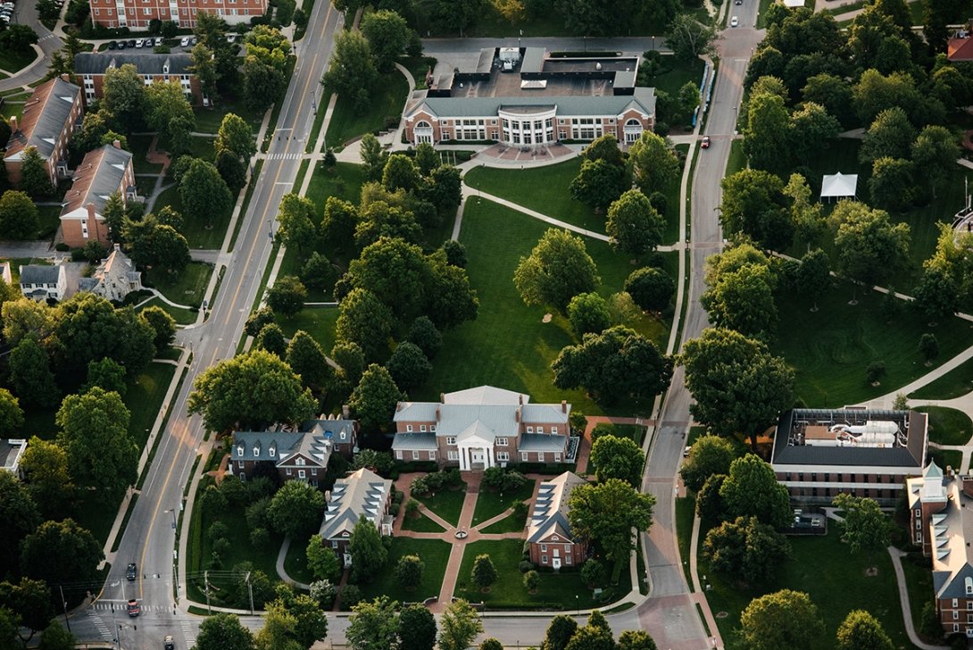 An aerial photo of Centre College's campus.