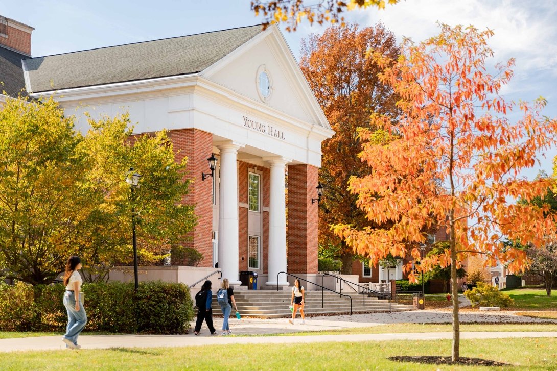 Students walk to class in front of Young Hall during the 2023 Fall semester.