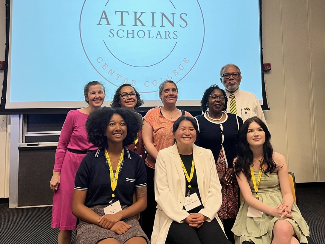 Atkins Scholars in 2024 pose for a photo with J.H. Atkins, who leant his name to the scholarship. The scholarship is funded through the Brown Foundation.