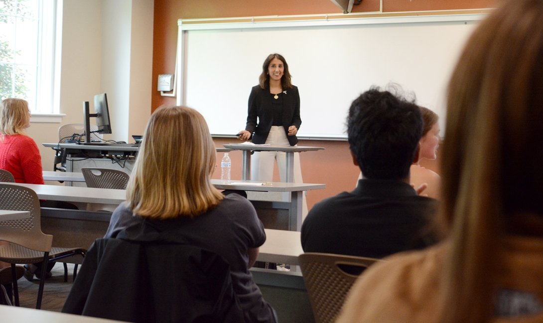 A student gives an oral presentation during the RICE Symposium.