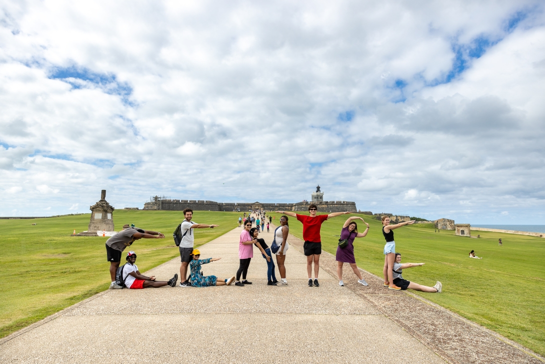 A group of Centre students are in Puerto Rico and are spelling out CENTRE with their bodies.