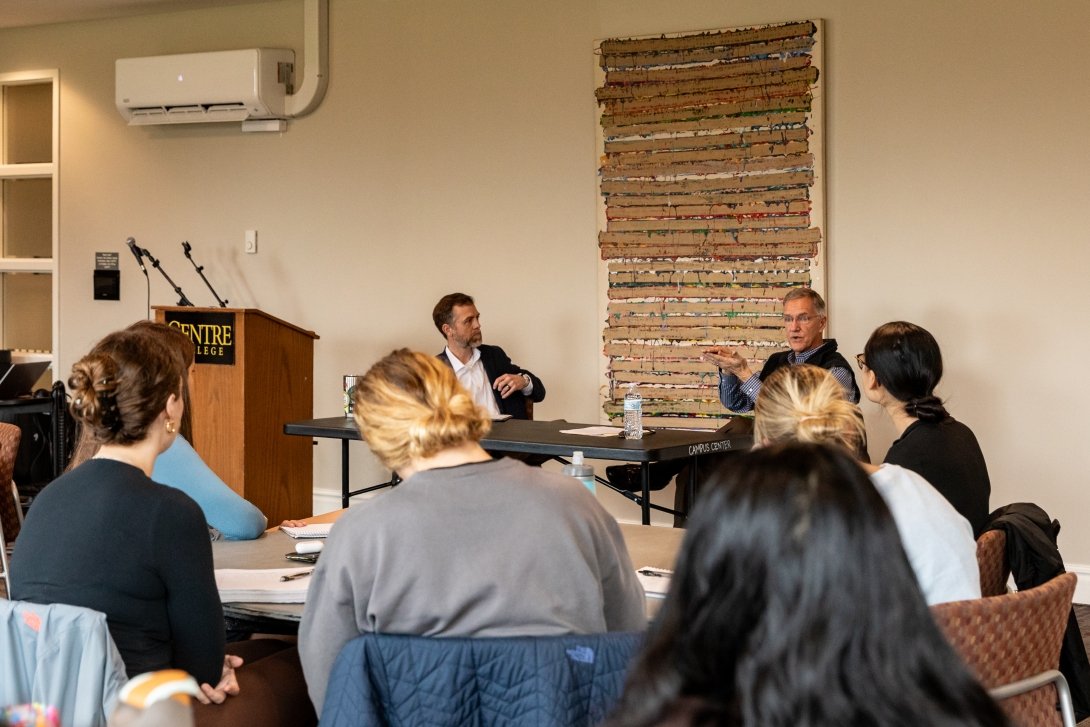 Students listen to a QandA session with Centre professor Scott Davis and a guest speaker.